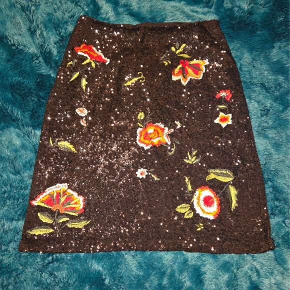 Anthropologie black sequin rose skirt - Picture 1 of 4